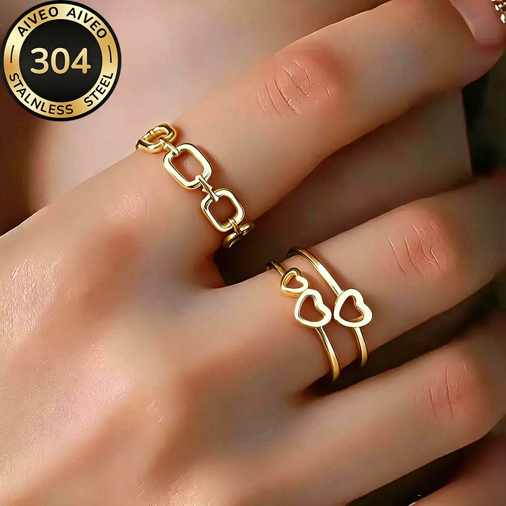 2pcs High-Quality Stainless Steel Golden Stackable Open Ring Set