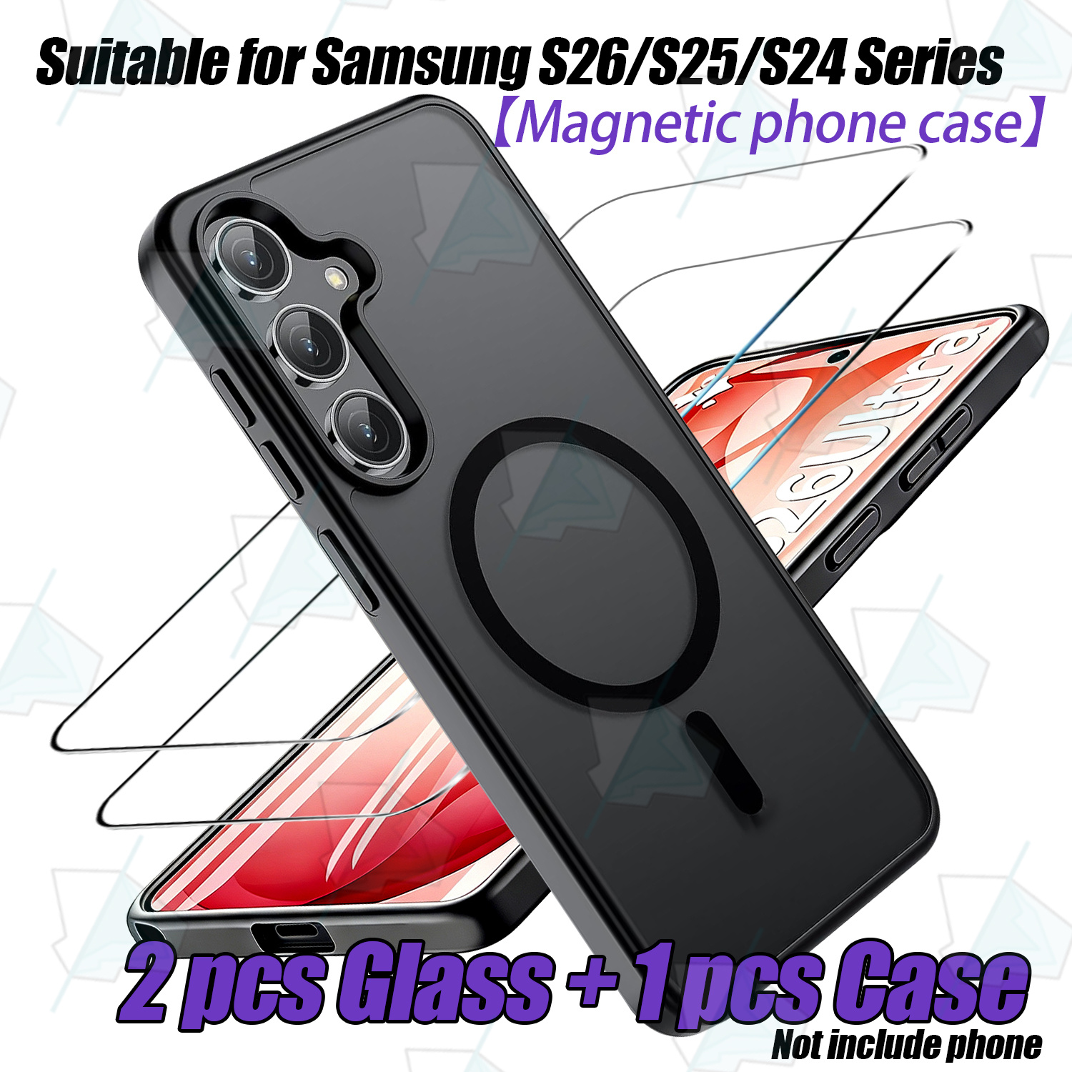Etui za telefon - 3 [1 etui za telefon in 2 HD zaščitni folije za zaslon] Luksuzen magnetni etui za brezžično polnjenje, primeren za Samsung