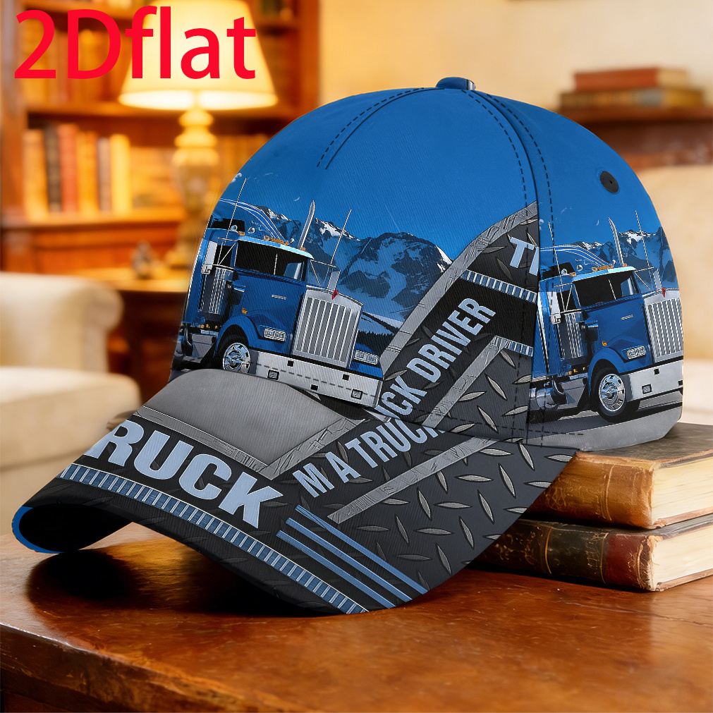 TEMU 1pc Truck Poster Baseball Cap - Retro Fishing Trip Hat With Curved Brim, Lightweight Breathable Suitable For Dad Gift, Gym, Sports, Fishing