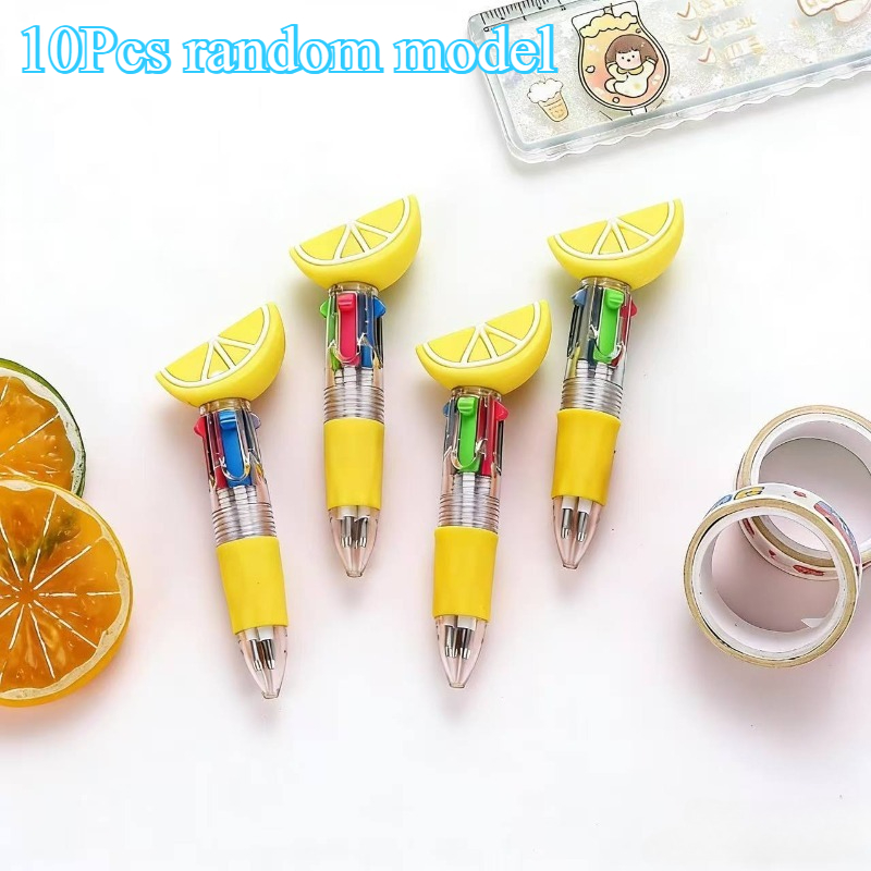 TEMU Confezione da 3/10 Penne a Quattro Colori Serie Limone , Stile Casuale. Stilografiche a Scrittura , Adatte come Regali Scolastici per Studenti,