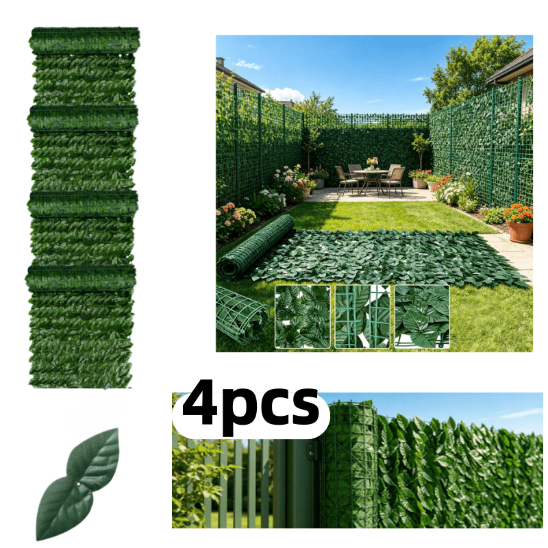 TEMU Lot de 4 clôtures de haie artificielle réaliste à feuillage persistant, 106x57cm taille unique, longueur 4,04m, panneau mural vert contre les UV