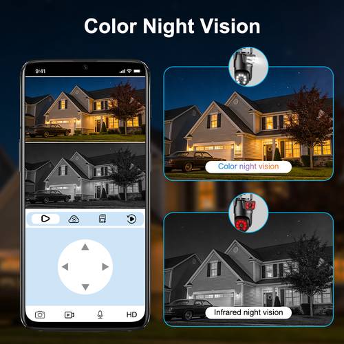 cameră de securitate wifi cu obiectiv dual ptz 1440p, cameră wireless de exterior dual band 2.4g/5g, pan tilt 360°, detectare mișcare ai, urmărire automată, vedere nocturnă , bidirecțională, vizualizare de la distanță, stocare cloud și card sd