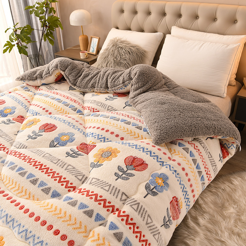 Bohemian Winter Bedding | Thick Comforter And Blanket, Anti-static For Double Bed, Warm Bedding, Flower Pattern, Milk Velvet Fabric