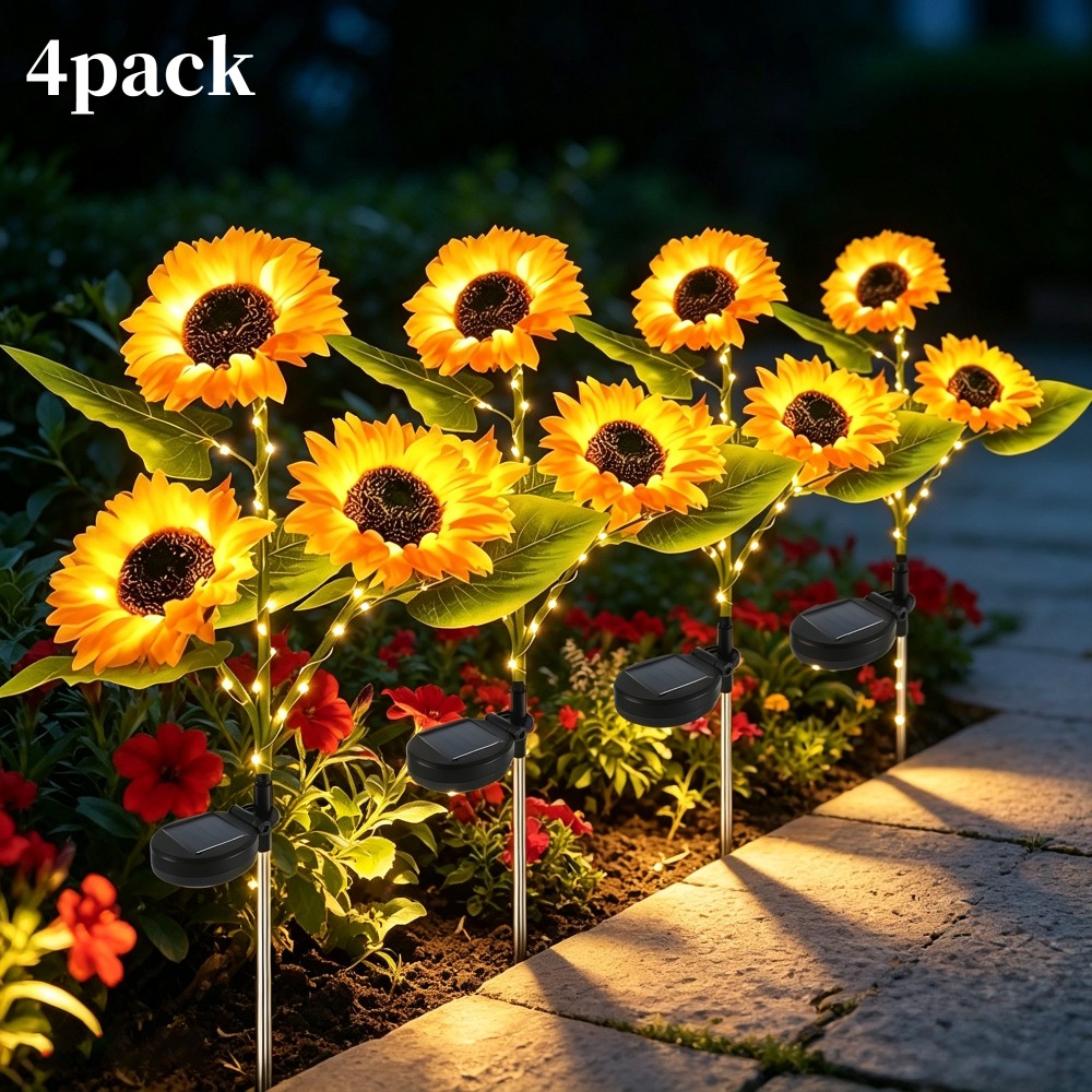 TEMU Solar Garden Lights Artificial Sunflowers, Led Garden Decor Sunflower Solar Lights Outdoor Yard Decorations Outdoor, Sunflower Decor Gift For