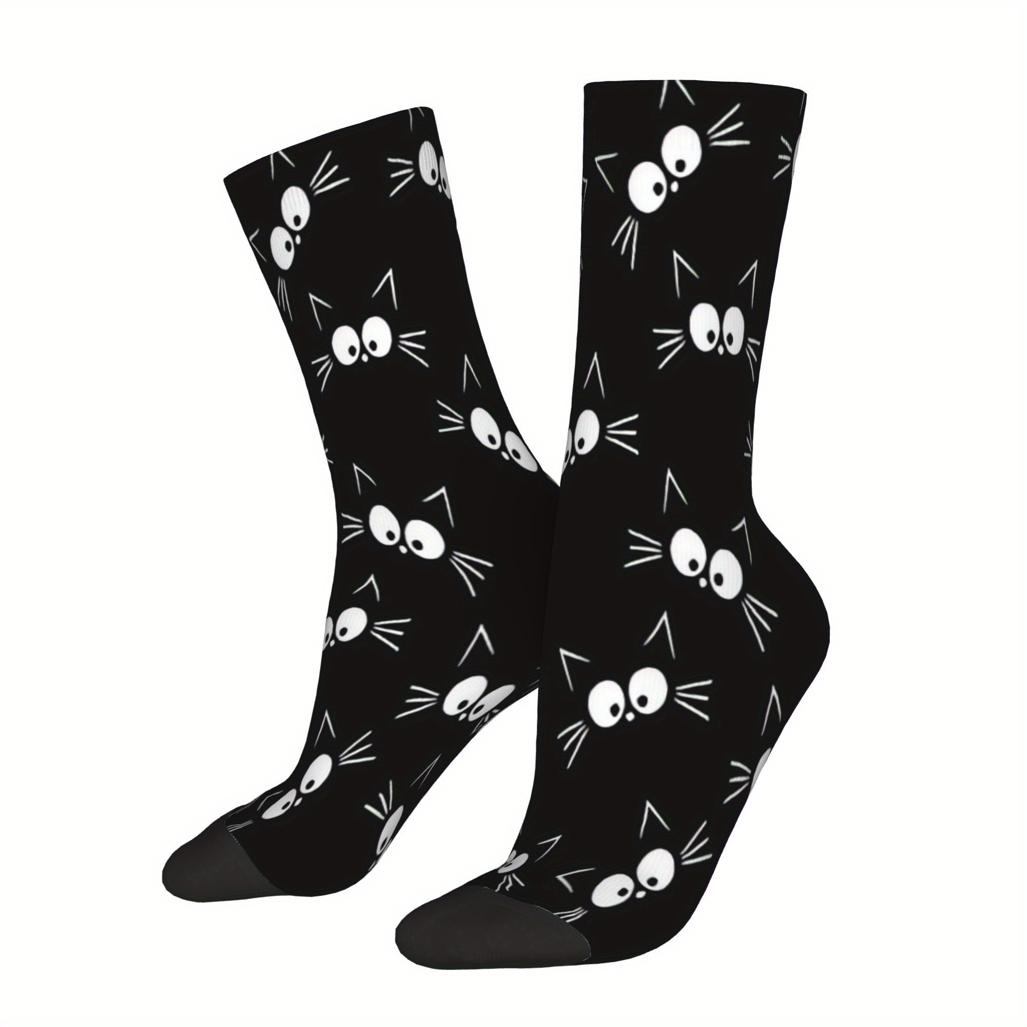Image of Cute Black Cat Pattern 's Socksnovelty Women Street Sock Big Size Long Socks