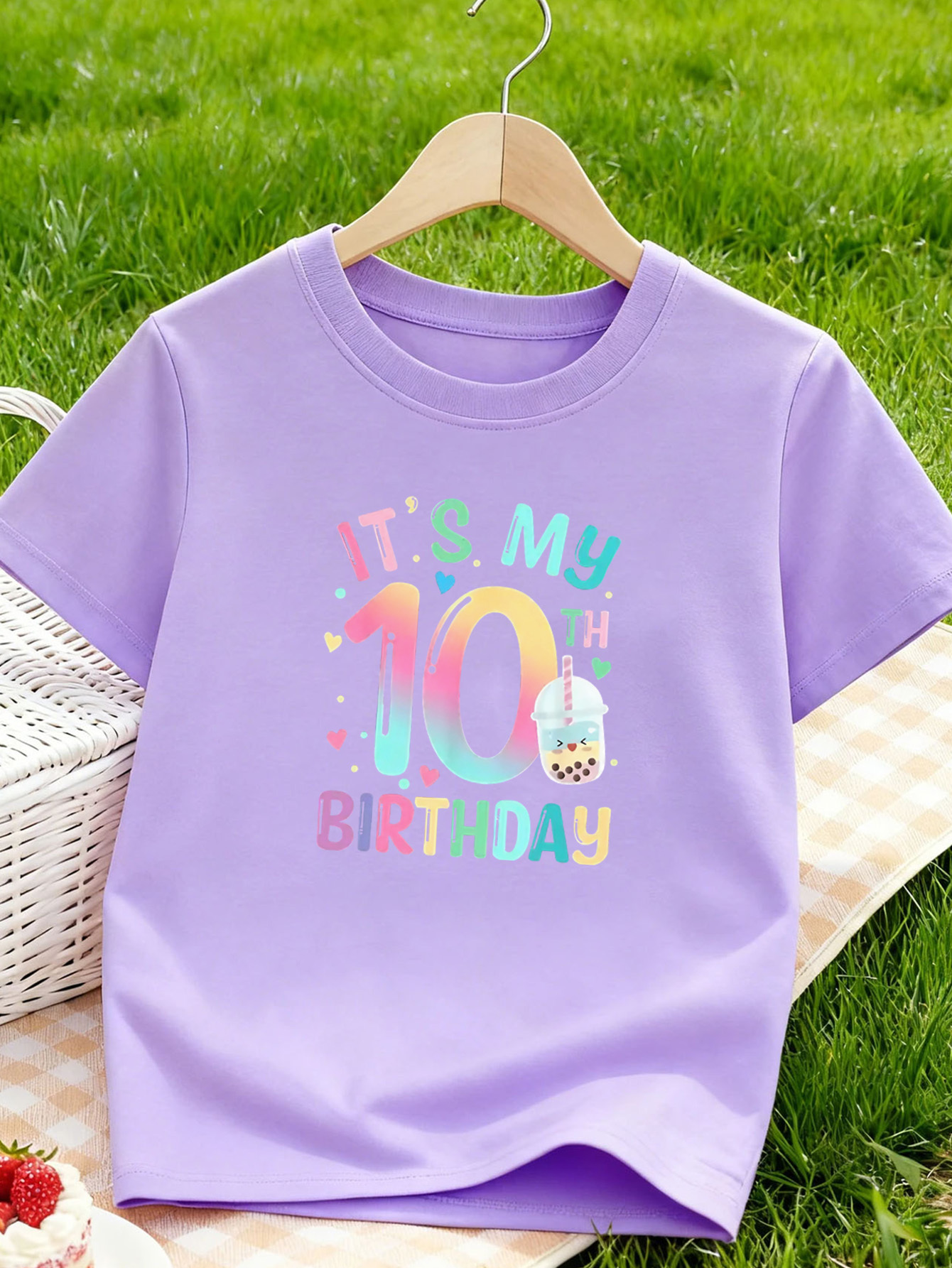 Camiseta de Verano de Manga Corta Cómoda, Fresca y Transpirable con Estampado de Niña Linda para Cumpleaños de Diez Años