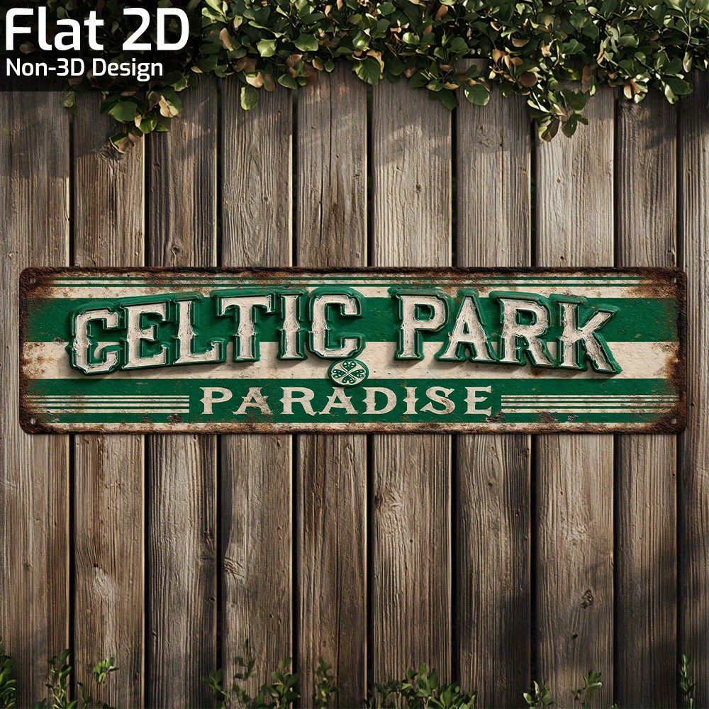 TEMU 2d Flat 1pc 16 X 4in Sign 2d Flat, 2d Flat, 1pc, Metal Vintage Sign Decoration, Outdoor Yard Signs (40.13cm X 10.16cm), Celtic Park: Paradise,