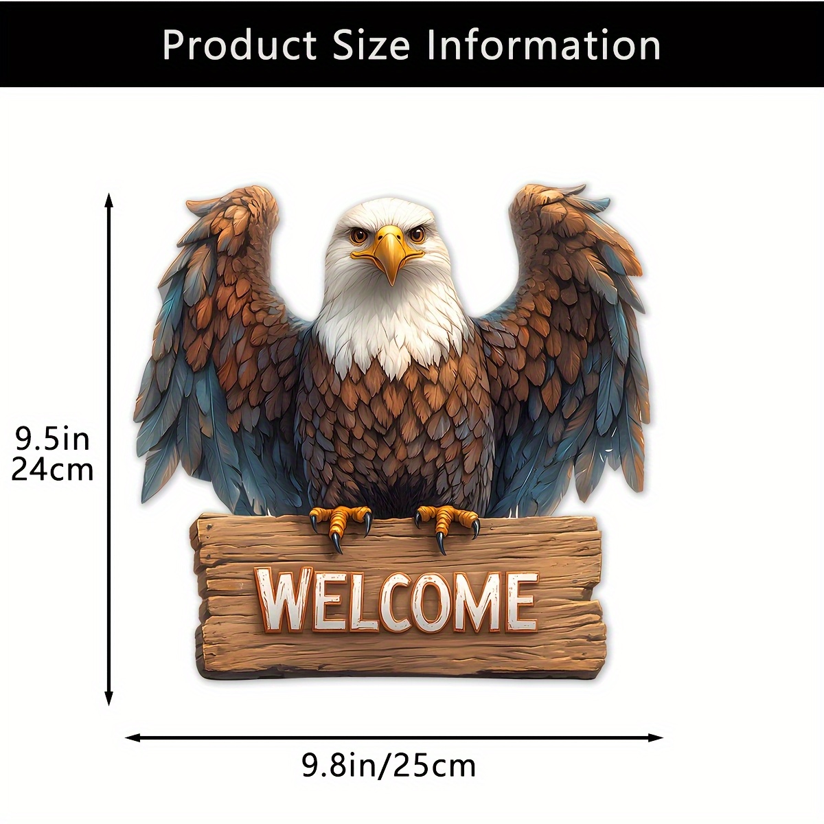 TEMU 1pc Rustic Wooden Bald Eagle Welcome Sign, 9.8inch X 9.5inch- Suitable For Wall-mounted Outdoor Decoration, Farmhouse Porch And Home Decor, No