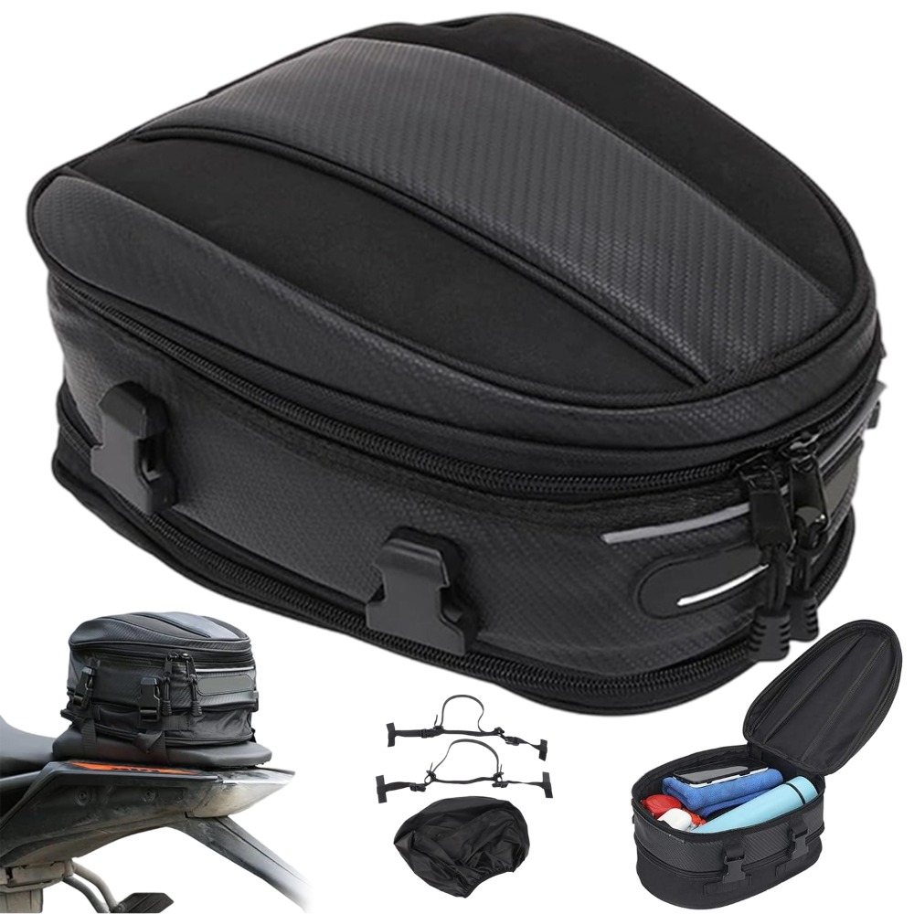 Expandable Motorcycle Tail Bag Universal Bicycle Storage Bag Features 2 Securing Straps And A Protective Cover Suitable For Touring, Commuting, And Road Trips