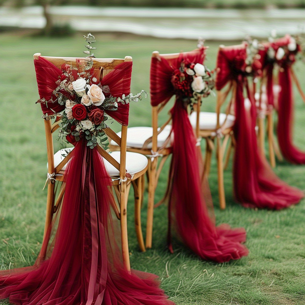 TEMU Lot de 6, tulle semi-transparent rouge vin pour mariage, 29,5"*80" longueur, décoration de chaise en pour cérémonie - idéal pour célébrations de