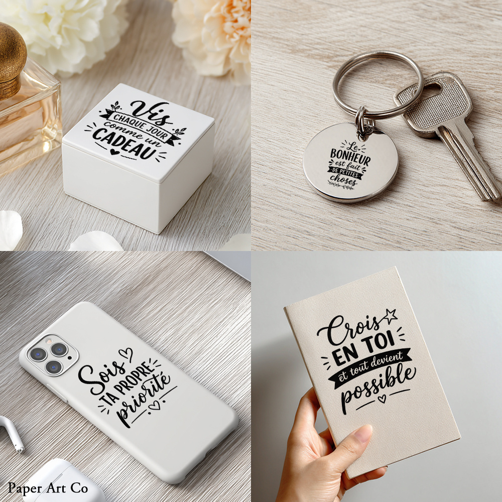 TEMU Lot de 12 pièces (6 × 2) Transfert UV DTF avec phrases inspirantes pour tasses, étuis de téléphone, cahiers, réfrigérateurs, boîtes cadeaux et