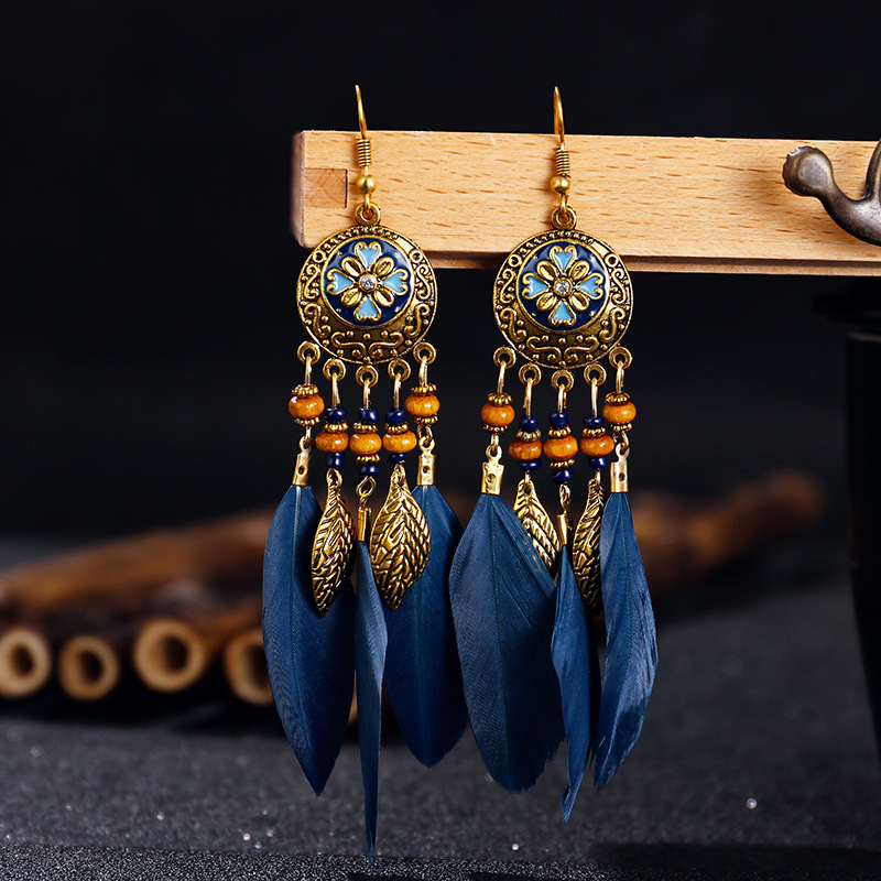 TEMU Ethnic Style Retro With Artificial Feather 's And Women's Earrings, Bohemian Style Multi Color Men's And Women' Wear Jewelry, Suitable For