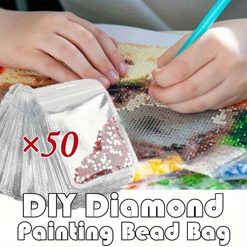 

50pcs Diy Diamond Painting Ziplock , Plastic Tool Kits For Craft Supplies Storage, And For Diamond Art Accessories Set