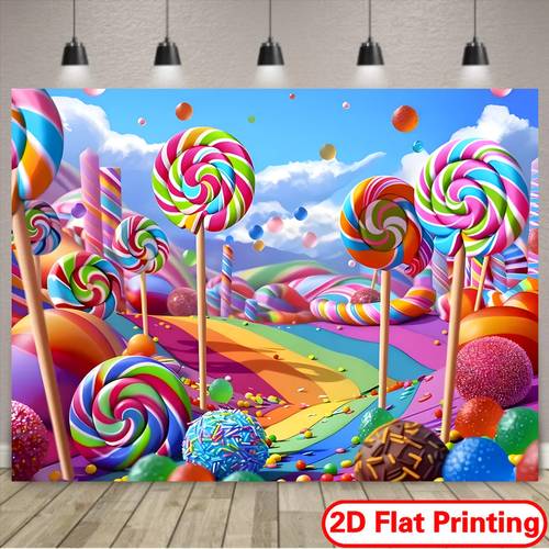 1 levendige candyland achtergrond - sprookjesachtig cartoon snoephuis & ijskasteel met wolken, kleurrijke fotografie achtergrond voor verjaardagsfeestjes, kamerdecoratie, portretstudios - vinyl banner, candyland decoraties - snoepfeest decoraties voor verjaardagsfeest