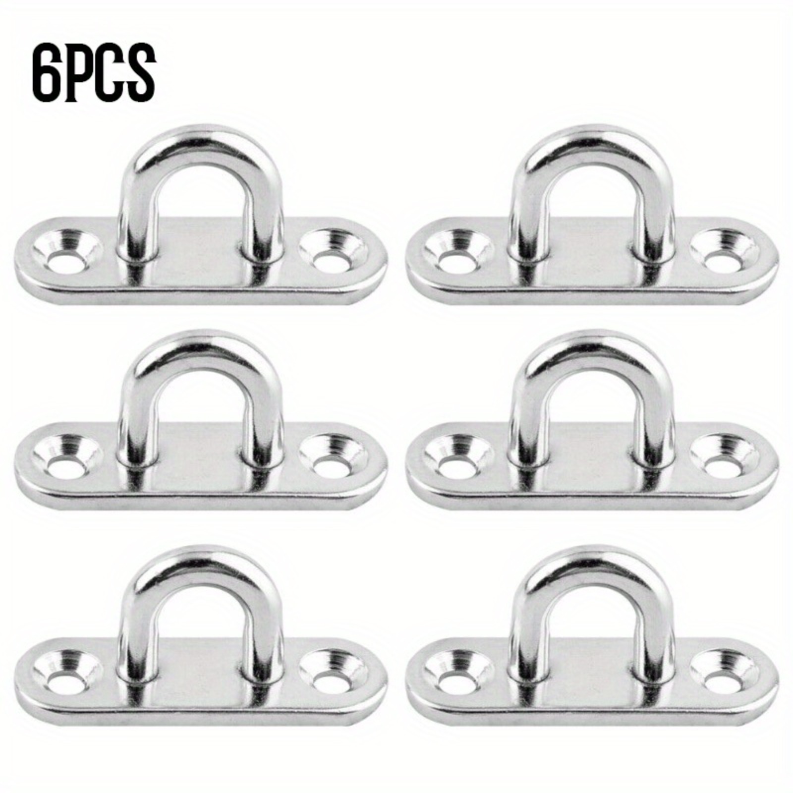 TEMU 6pcs Hooks Eye Plate Heavy Oblong Duty Steel Stainless Pad Mount Wall Ceiling Hanger Ring Garage Hammock Shape