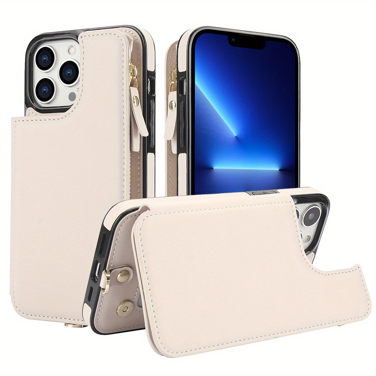 Wallet Case for iPhone 16/ 15/ 14/ 13/ 12/ 11 Pro Max 16 Plus/ 15 Plus/ 14 Plus/ 13 Mini/ 12 Mini/ 7/ 8/ SE 2020/ SE 2022 with Card Slot Holder, Magnetic Flip Folio Purse Case, Zipper Handbag with Detachable Lanyard Strap