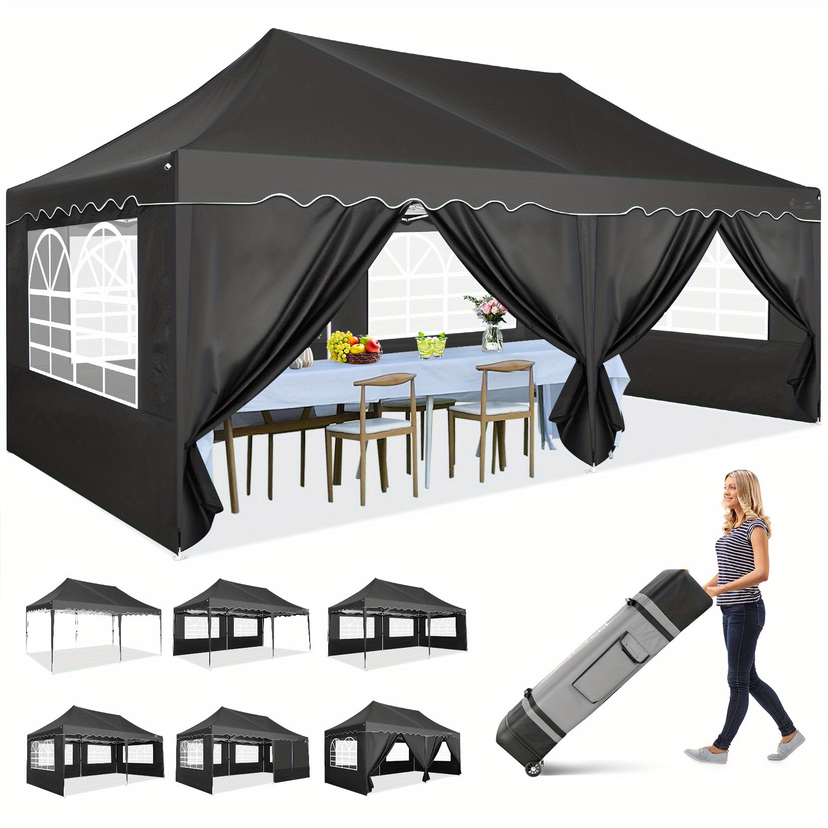 10x 20ft Canopy With , Pop-up Tent, Party Tent With Roller Bag And 4 Sandbags, , , Suitable For Camping, Picnics, Barbecues, Parties