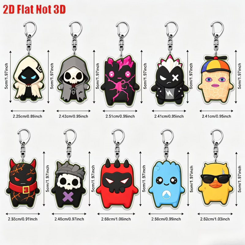 TEMU 2d Flat, 2d Cute Q-version Character Acrylic Keychain, 10pcs Set, Cartoon Bag Decoration, Collectible Backpack Pendant, Suitable For Keys,