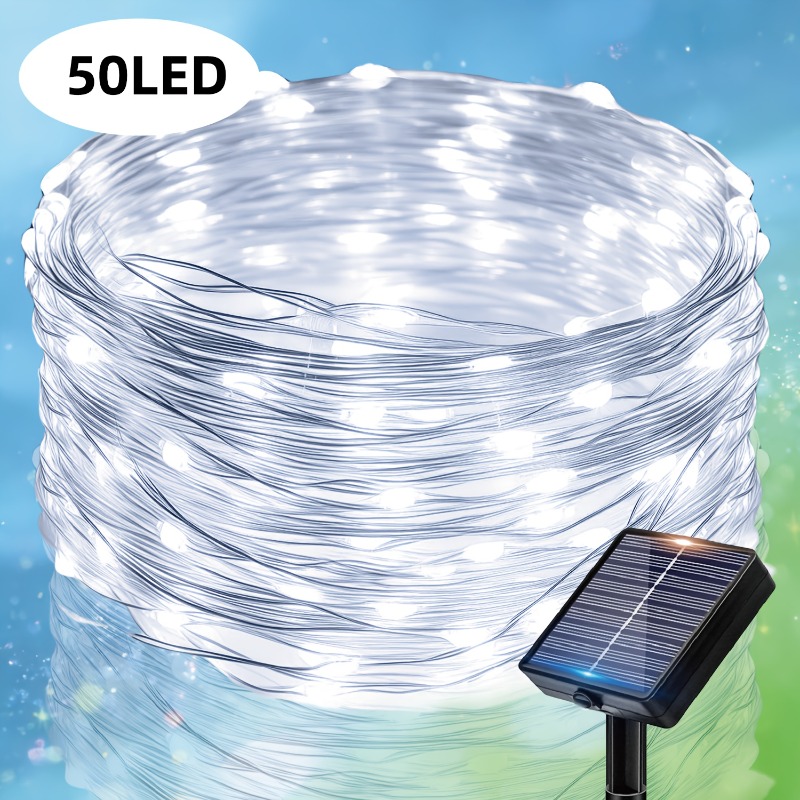 TEMU 1 Lámpara de nueva de alambre de cobre solar de litio, 8 de iluminación para guirnaldas de luces de exterior, luces de cuerda LED decorativas de