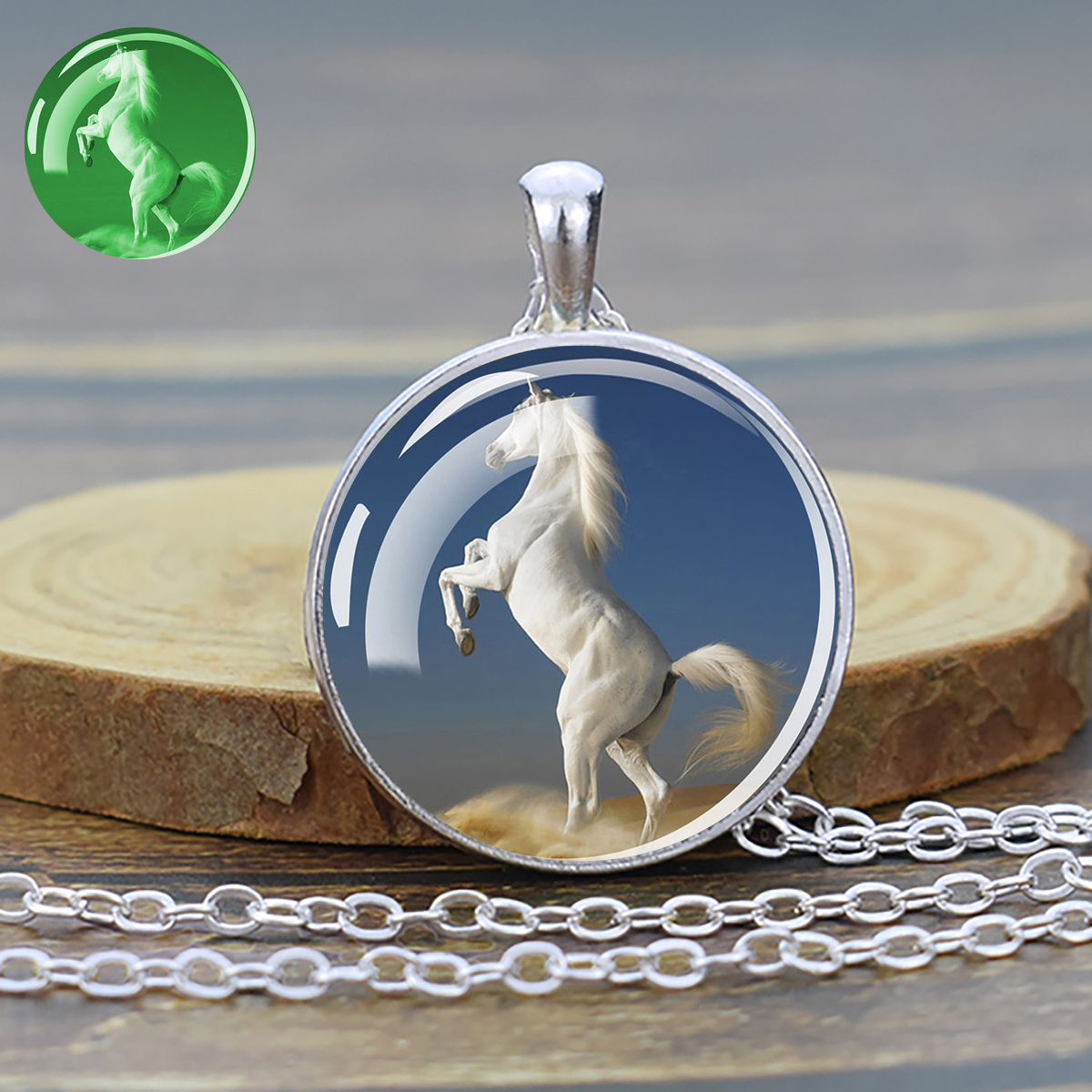 1pc luminous horse head necklace round glass pendant - Temu