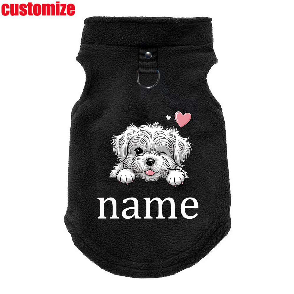 TEMU Customizable Pet Clothing In , Featuring A "" White Maltese Puppy Print. Soft And Adorable For A Soothing Touch, This D-ring Cat And Dog Apparel