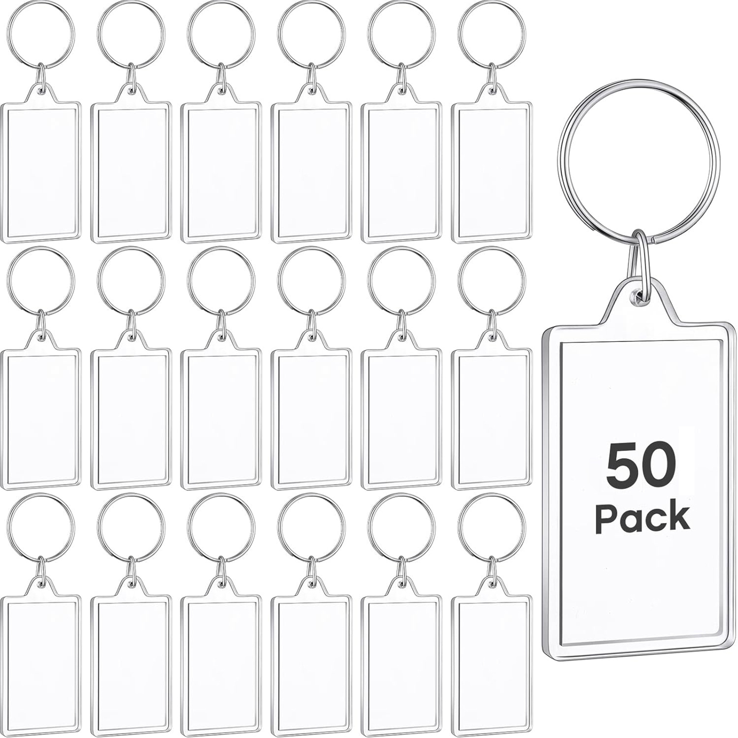 50pcs Transparent Acrylic Photo Picture Keychain, Blank Photo Insert Key Ring, Personalized Gift For