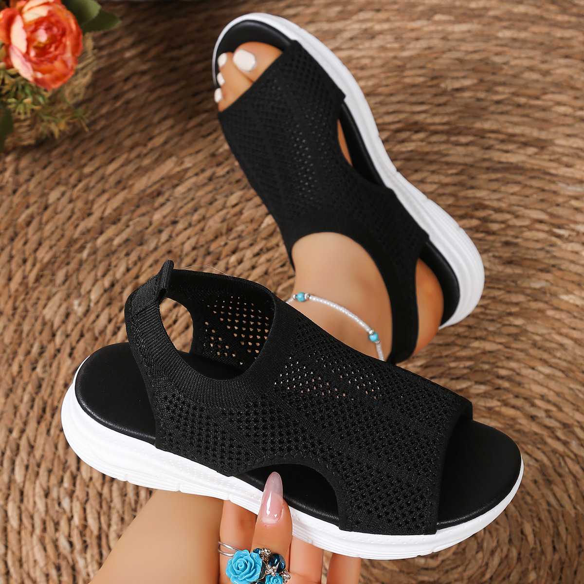2026 new flying woven platform fashion european and cross border   large size retro sports sandals women women shoes