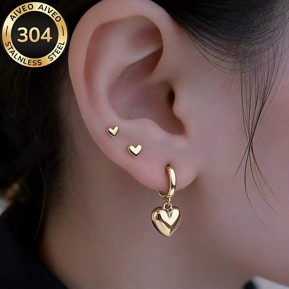 3-Pair Hypoallergenic Golden Stackable Earrings Set