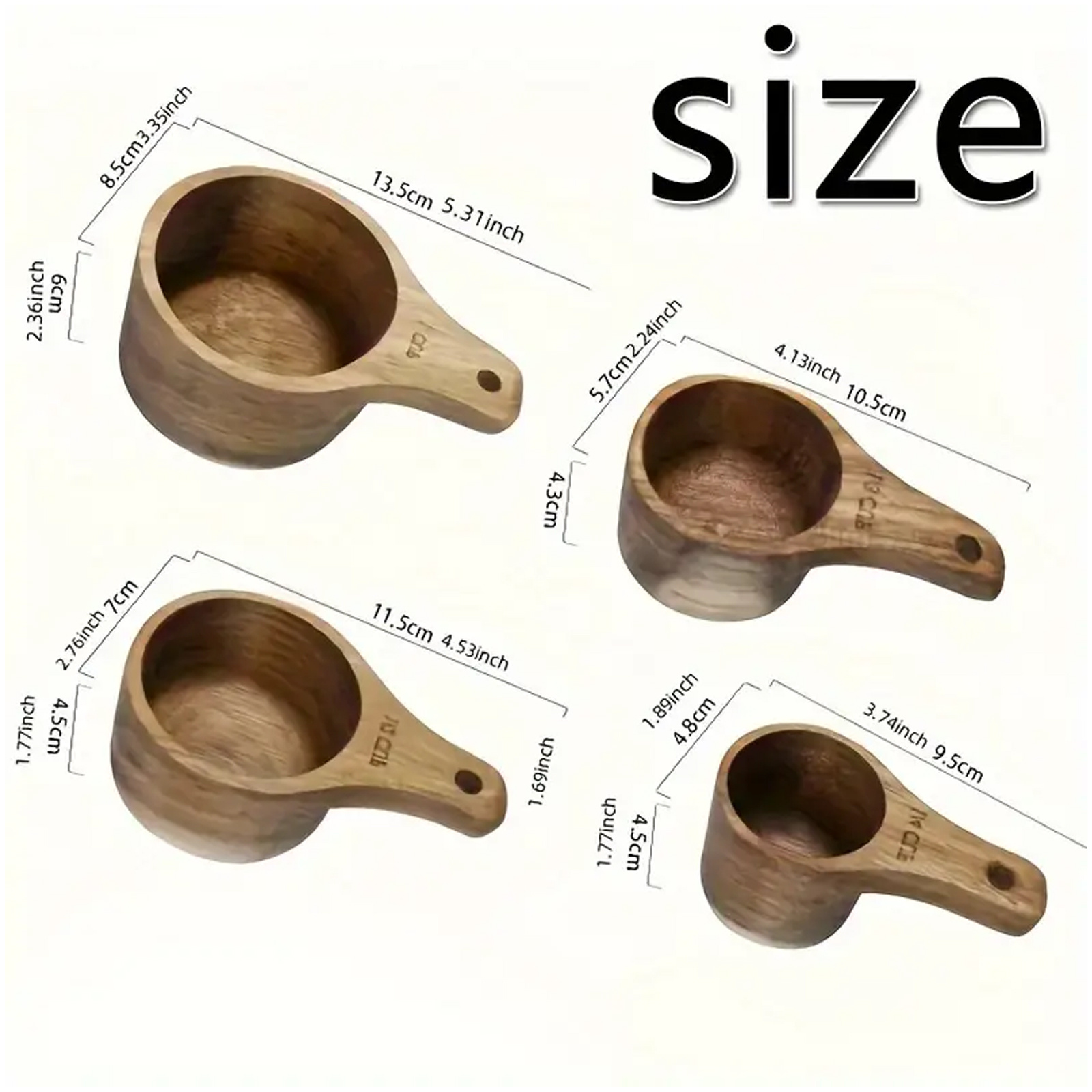 Temu – TEMU 4pcs/set Wooden Measuring Cup Spoon Set, Stackable Kitchen Measuring Tools With Handle, Handmade For Roasting, Cooking, Coffee, Tea And Dry