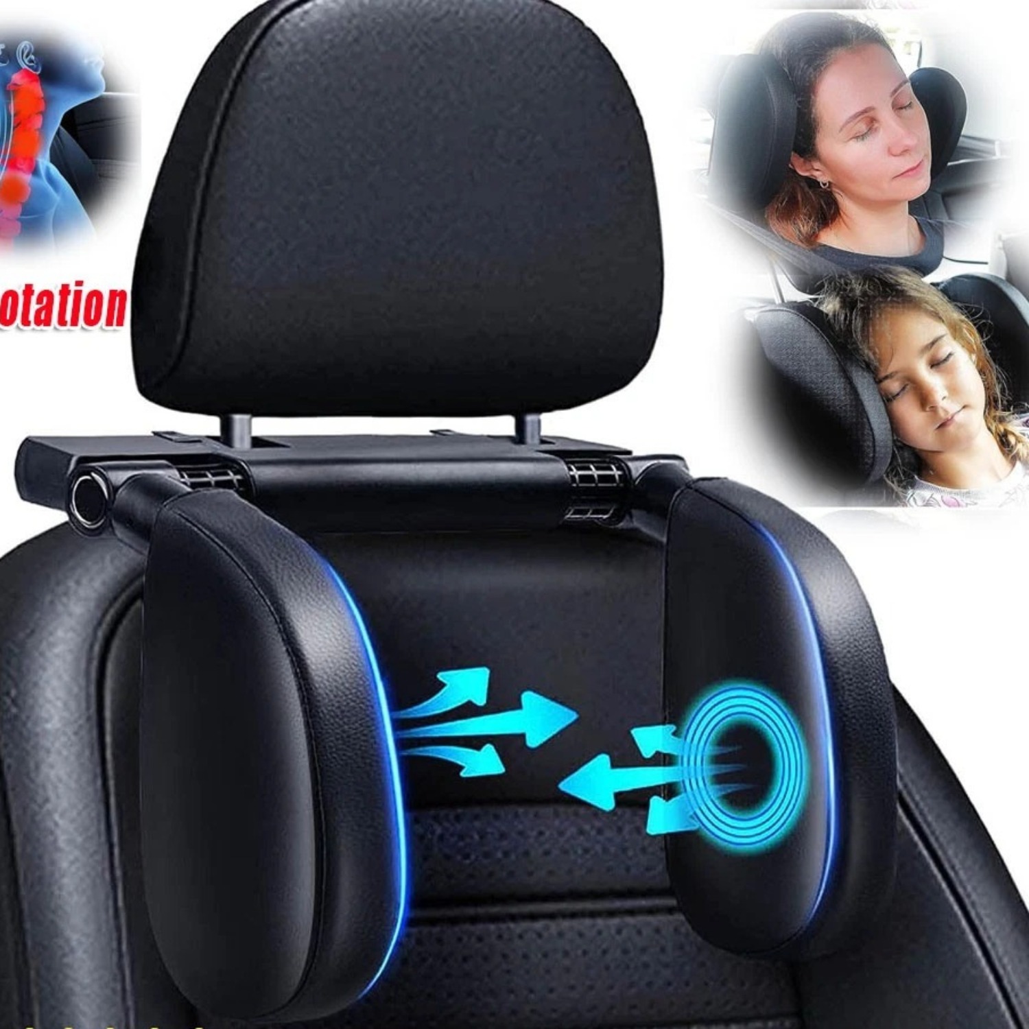 1pc Cotton Car Headrest & Neck Pillow With Hook - Adjustable 180° Ergonomic Headrest Suitable For Driving, Suitable For Car, Portable Neck Rest For Travel, For And Vehicle Use, Hook Installation