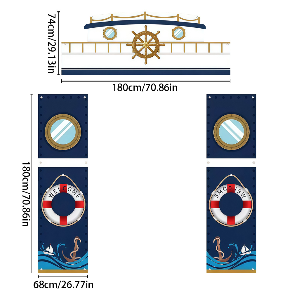 TEMU 2D Plat, 2D Plat - 2D Plat, 2D Plat - 3 pièces, Ensemble de 3 bannières sur le thème , comprenant un de bateau, un bouée de sauvetage et des de