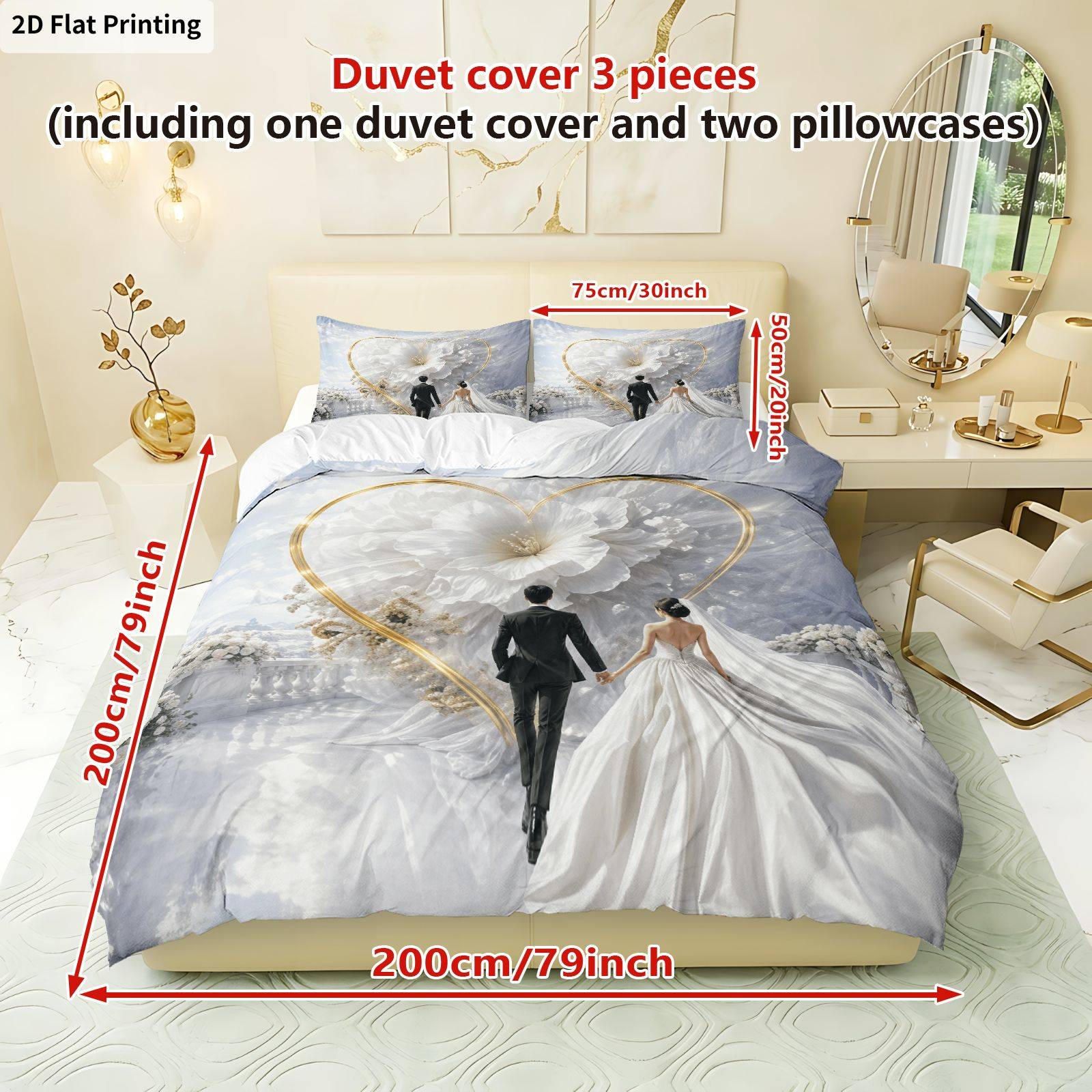 TEMU 3pcs Duvet Cover, 1 Duvet And 2 Pillowcases (without Filler), Elegant White Theme, Valentine's Day Bedding, Luxury Decoration Suitable For