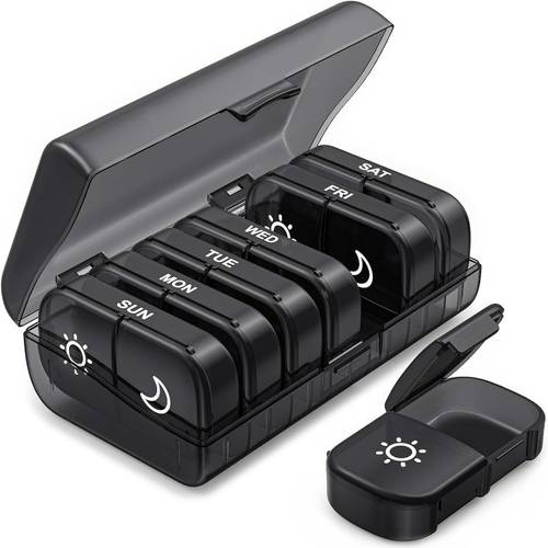 weekly pill organizer 2 times a day pill box 7 day with large for black privacy protection pill case for medication vitamins fish oils supplements