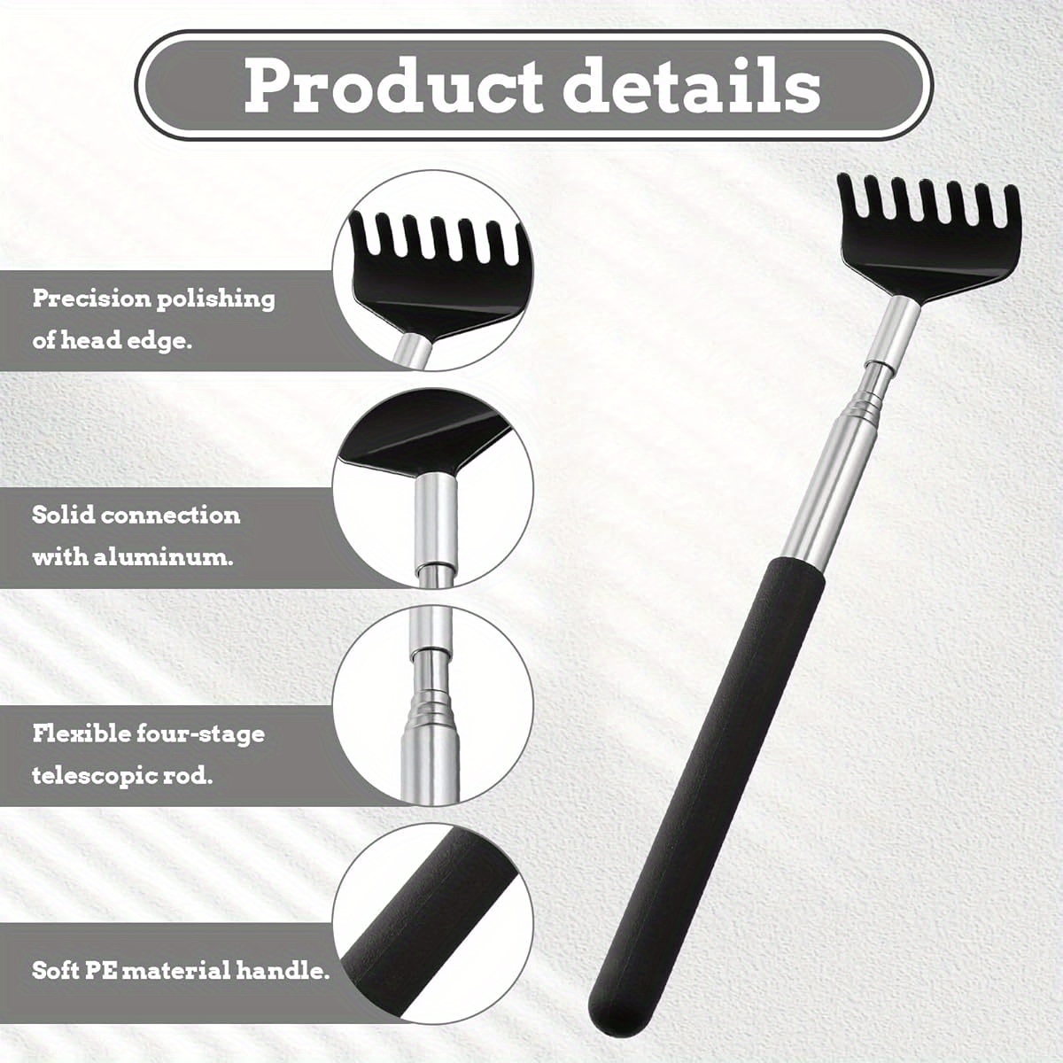 bohuiz 2 pack extendable back scratcher portable   scratcher with rubber handles back scratchers black extendable back massager tool novelty idea gifts for adults men women Product details 5