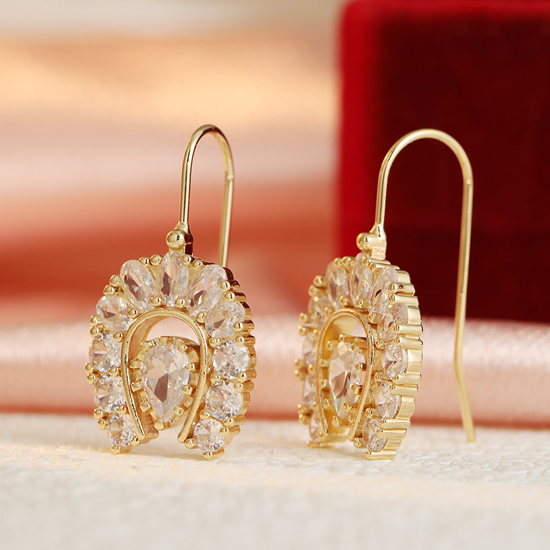 Women's U-Shaped Water Droplet Pendant Earrings with Zirconia