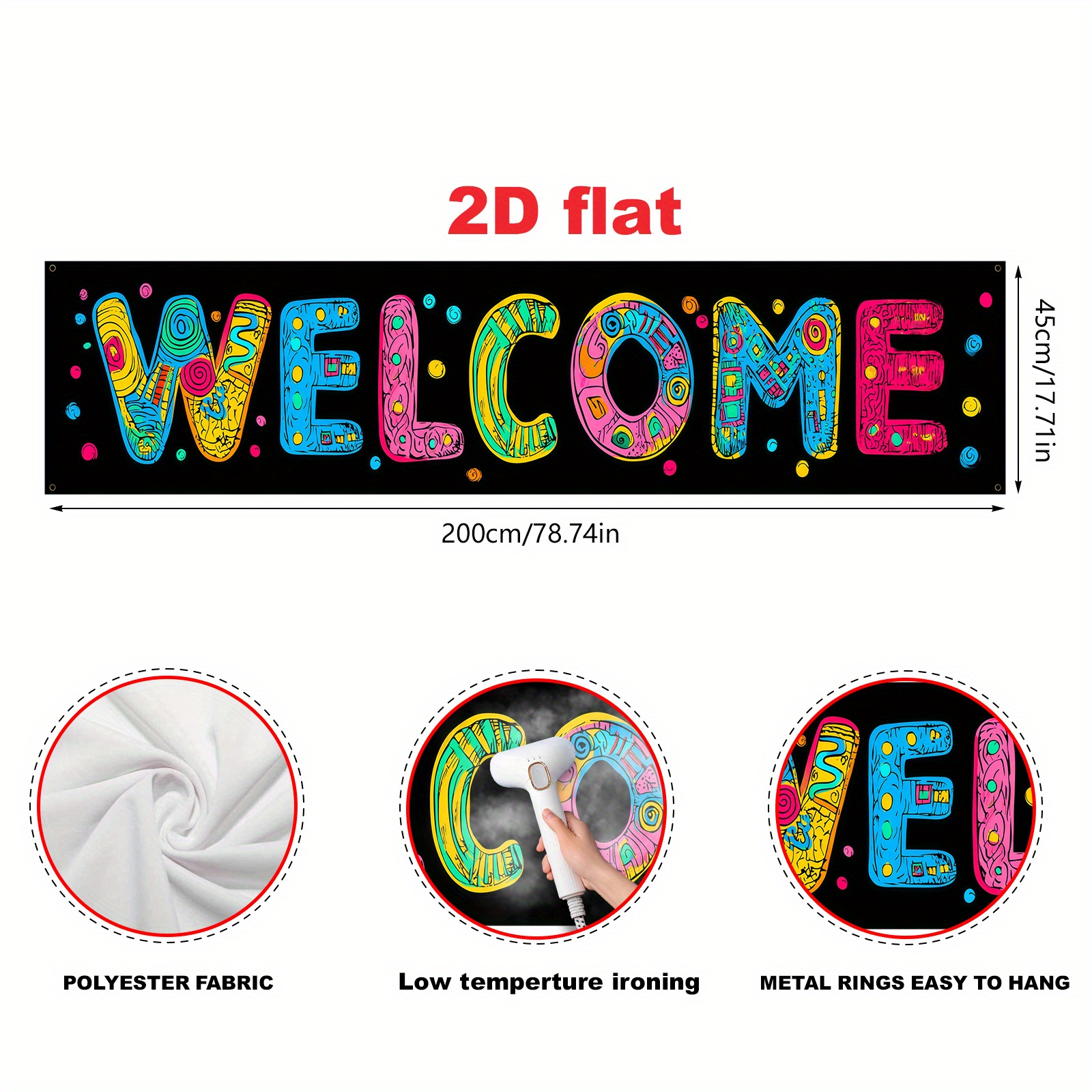 TEMU 2d Flat, 2d Flat Banner Party Banner, Pull Flag/party Banners 1pc (17*78 Inches/45*200cm), Material, Welcome Theme Decorative Banner, Painted