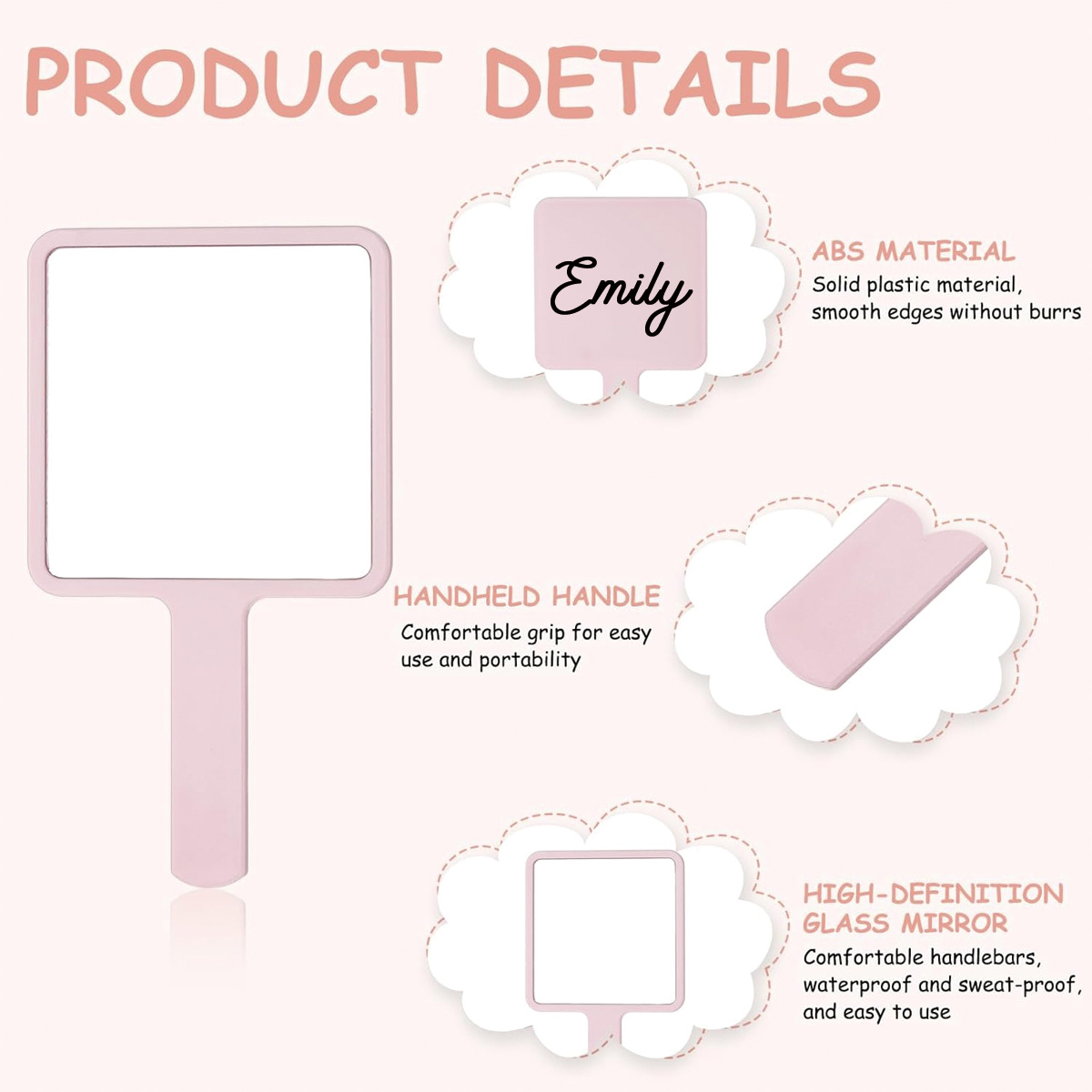 Personalized Portable Mini Hand Mirror with Butterfly Handle