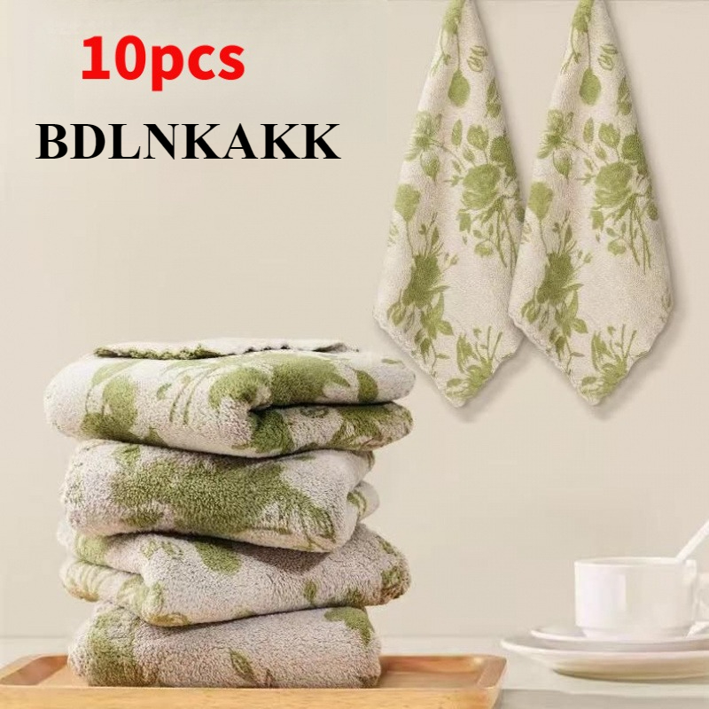 TEMU BDLNKAKK Lot de 10 Chiffons de Cuisine en Molleton , Imprimé Rose Vert, , Épais, Réutilisables, Anti-Peluche, pour Table, Plan de Travail,