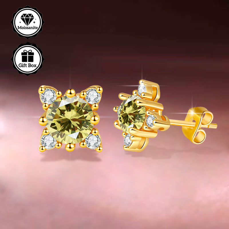 Women's GRA Moissanite Flower-Shaped Stud Earrings