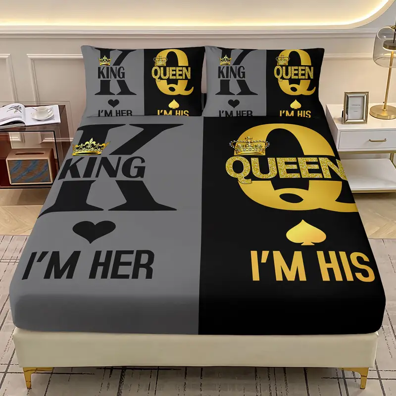 3pcs king queen couple printed bed fitted sheet set for bedroomdormitory and decorationking and queen pattern bedding set1 fitted sheet 2 pillowcases without core Product details 0