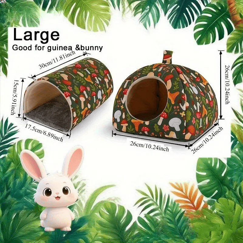2pcs Washable Small Pet Bed House With Mushroom, Glitter Soft Hideout And Tunnel - Hamster/rabbit Tiny Animals Shelter, Oval Tunnel, Easy-clean Cage Additions For Habitat Decoration