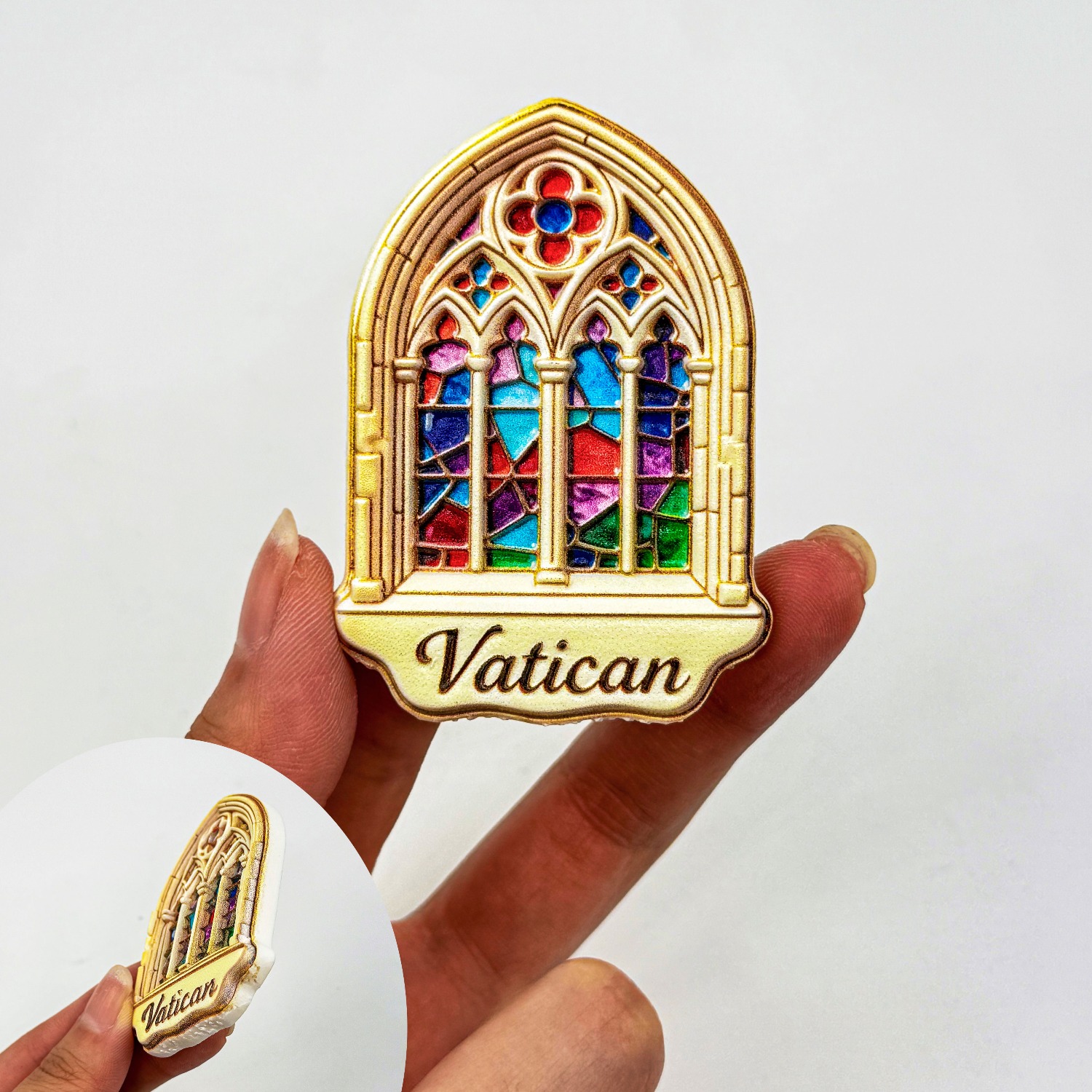 TEMU 1pc , Multicolor Stained Glass Window Flower, Premium Relief Resin Craft Exquisite Fridge Magnet, Kitchen Creative Decoration, Famous Scenery