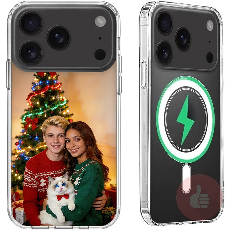 Ovitek za telefon: Prilagojen prozoren magnetni ovitek s fotografijo – Personaliziran ovitek za iPhone 17/16/15/14/13/12 Pro Max/Pro/Plus, HD