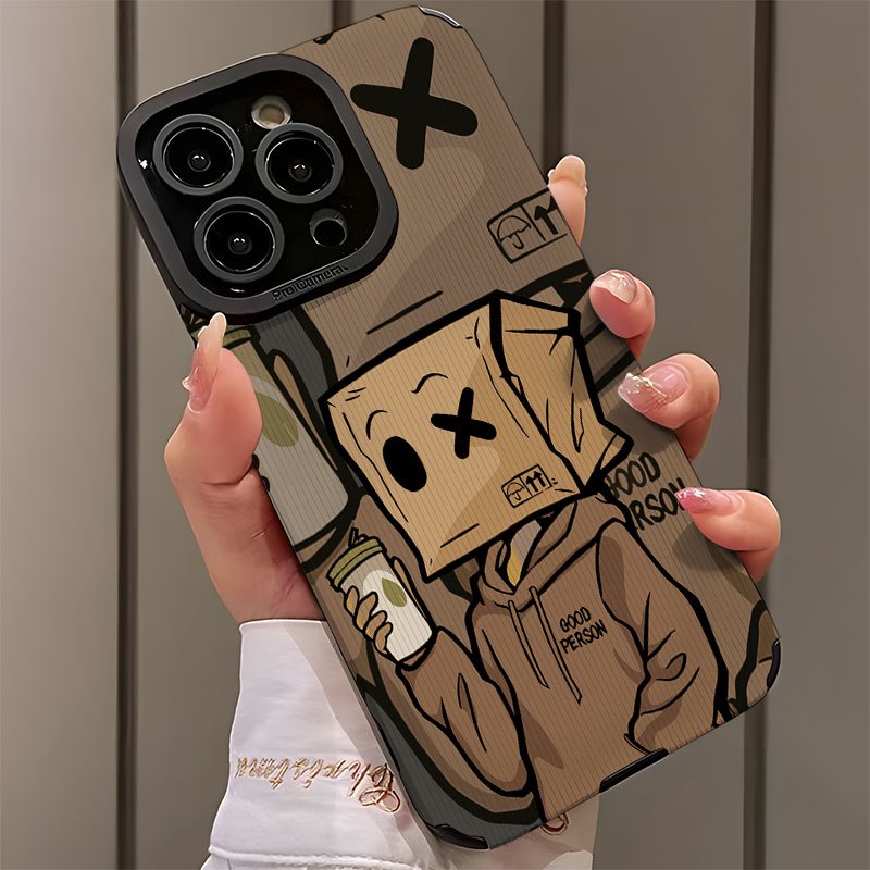 Cartoon Headed Box Boy Phone Case for iPhone 16/16Plus/16Pro/16ProMax/for iPhone 15/15Plus/15Pro/15ProMax/for iPhone 14/14Plus/14Pro/14ProMax/for iPhone 13/13Pro/13ProMax/for iPhone 12/12Pro/12ProMax, for iPhone 11/11/11Pro Max/for iPhone 7/8/for iPhone x/xs, Dirt Resistant and Anti-Fall