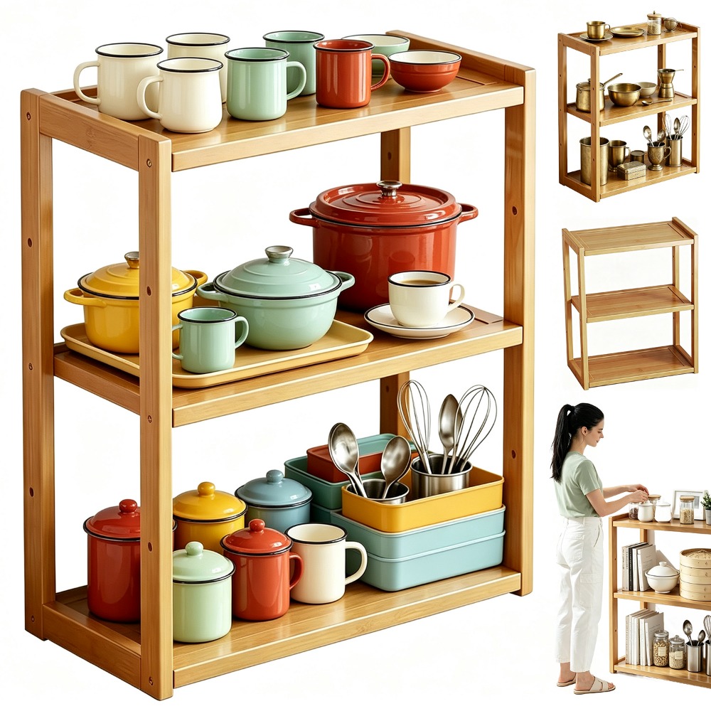 3-tier Adjustable Open Shelf - Desktop Storage For Kitchen, Bedroom, Or Office - Freestanding Storage Rack - Multifunctional Organizer, Standing Shelf