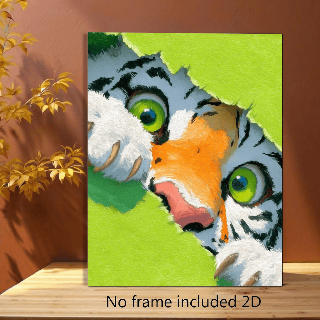 imagem do item 2d flat, 2d flat, posters e   [2d flat] 1pc tela sem moldura pintura decorativa, decoração retro para quarto sala cozinha casa de banho, pintura a óleo tigre   a espiar,   abertos de   com um aspeto  