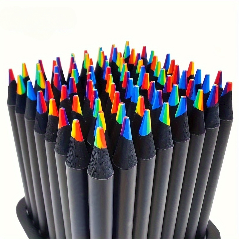 TEMU 60pcs 7 In 1 Rainbow Pencils, Black Wooden Rainbow Colored Pencils Bulk, Multicolored Pencils Assorted Colors Art Supplies For Drawing Coloring