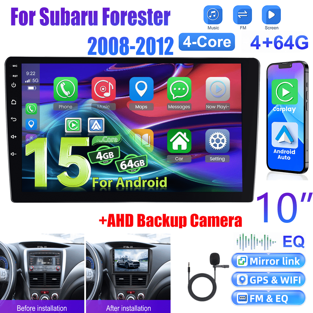 [4+64g] 15 Car Stereo For Forester 2008-2012, 9 Inch 1280p Ips Touch Screen Radio Auto Car Radio Ai Dsp/ Fm/ Rds/ 32eq Gps Wifi Swc+mic, Ahd Backup Cam, Without Battery