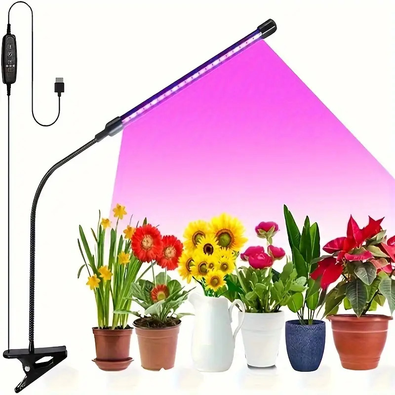 E-shop 10-Stufen Helligkeitsregelbare Vollspektrum Pflanzenwachstumslampe mit USB-Anschluss, Flexibler Drehung, Heim Gemüse- Blumenwachstumslampe, LED