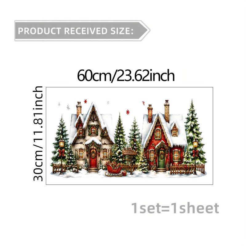 TEMU 2d Flat, 1pc Static Cling Window Film Suitable For Windows, Glass Doors & Mirrors - Reusable Winter Snow Scene With Pine & Cabins, High Quality